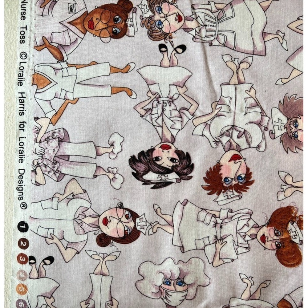 Fabric RARE Collectible Loralie Harris Designs Nurse Toss Lilac Cotton BTY x 44"